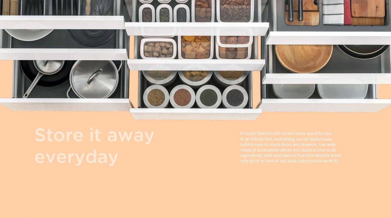 Store it away everyday | Kitchen Storage - IFB Modular Kitchen