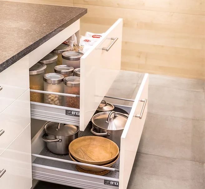 IFB Kitchen Drawers | Soft Close Hardware | Kitchen Storage - IFB Modular Kitchen