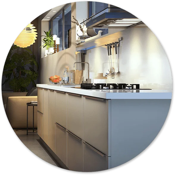 Modular Kitchen Design in circular frame - IFB Modular Kitchen